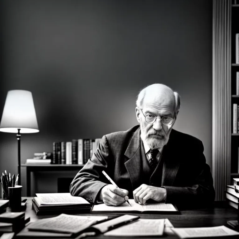 freud escritorio livros pensativo